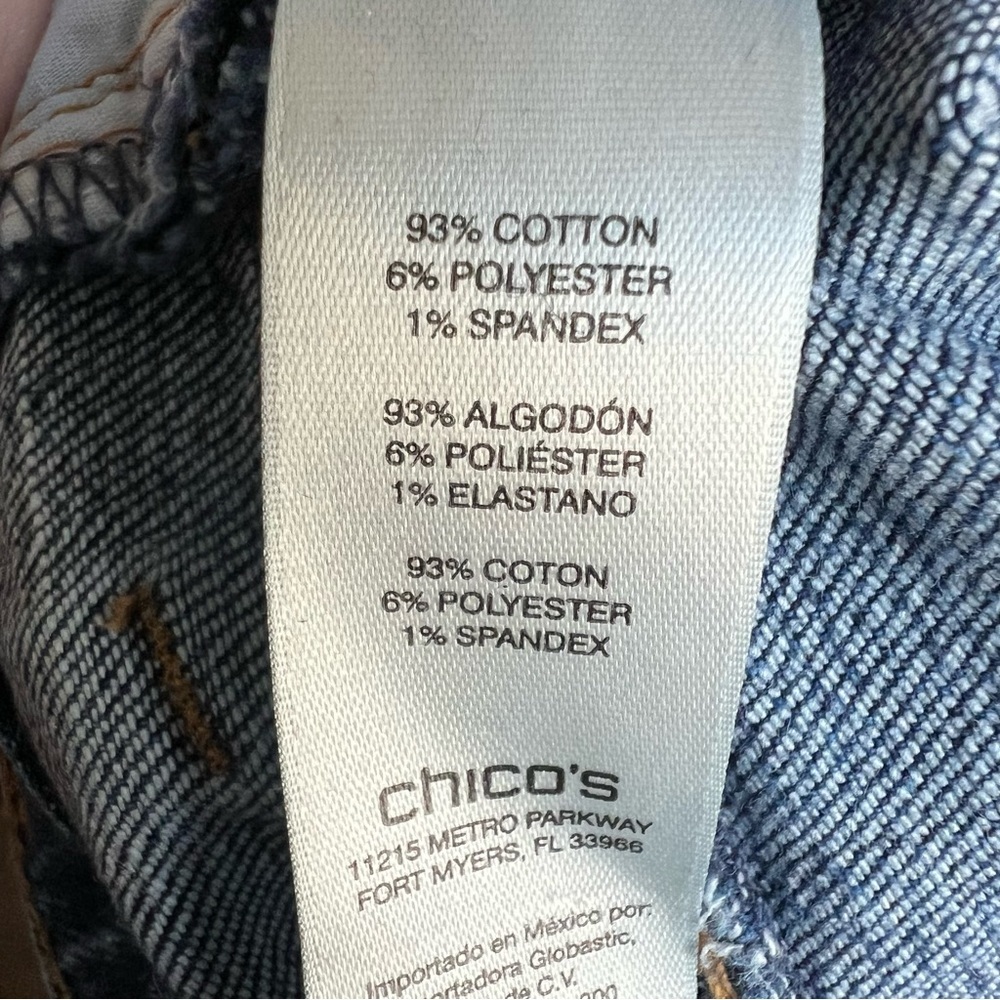 Chico’s Platinum Skimmer Distressed Blue Jeans - Picture 5 of 6